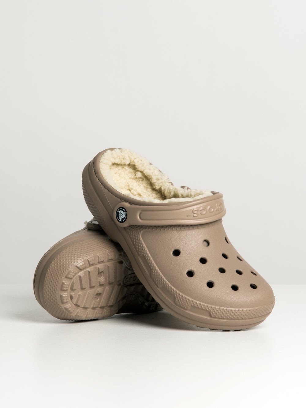 Crocs classic lined clog women’s 7 men’s 5 warm fuzzy light brown taupe autumn